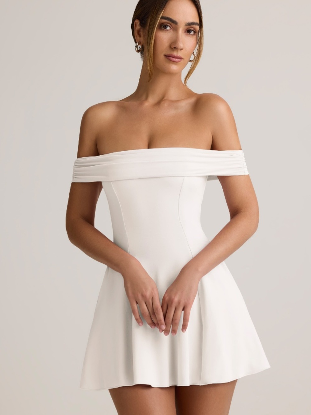 Oh Polly Modal Off-Shoulder A-Line Mini Dress in White Size XSXS